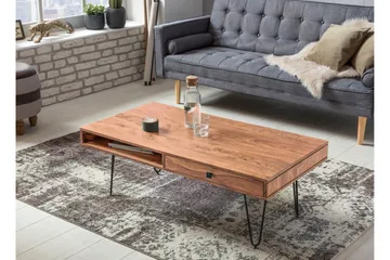 Langner Soffbord 60 cm med Förvaring 2 Lådor + Hyllor - Akacia/Svart - Möbler - Vardagsrum - Soffbord & vardagsrumsbord - Soffbord