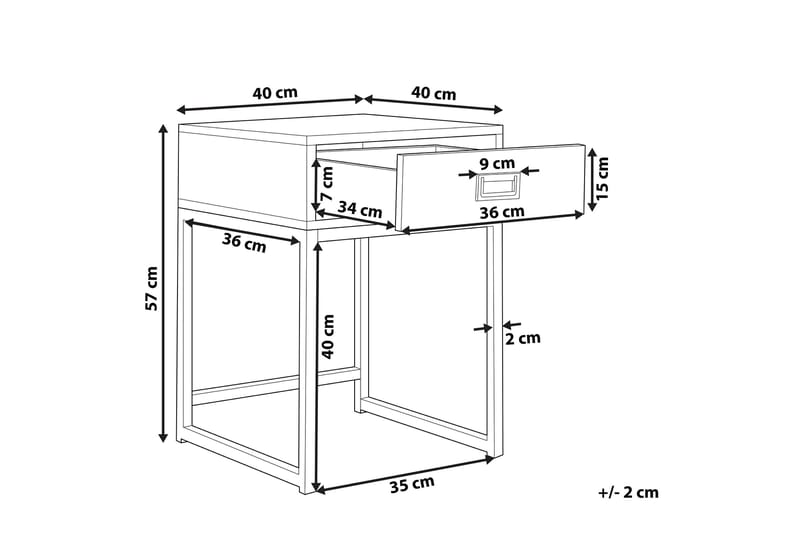 Largona 40 cm Kvadratiskt Soffbord med Lådor i Trä med Metallunderrede - Vit - Möbler - Vardagsrum - Soffbord & vardagsrumsbord - Soffbord