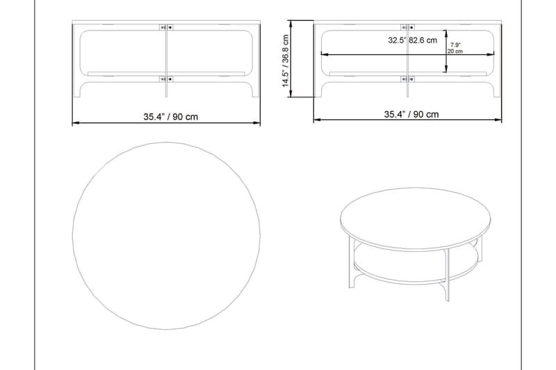 LASTAD Soffbord 90 cm med Förvaring Runt Hylla Svart - Marmorbord - Soffbord - Bord