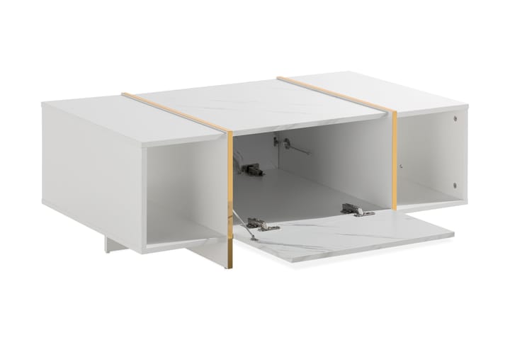 LAVENHAM Soffbord 104 cm med Förvaring Lådor + Hyllor Vit/Gu - Bord - Marmorbord - Soffbord