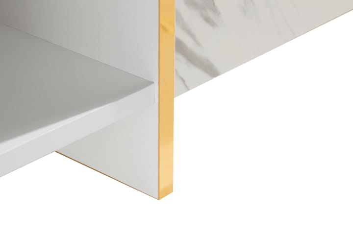 LAVENHAM Soffbord 104 cm med Förvaring Lådor + Hyllor Vit/Gu - Bord - Marmorbord - Soffbord