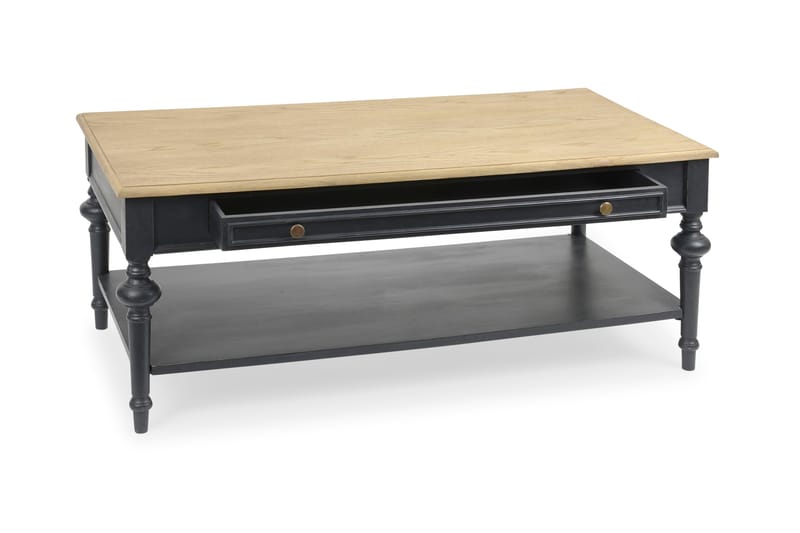 LEGAU Soffbord 120 cm med Förvaring Lådor + Hylla Svart/Trä/ -   - Bord - Soffbord
