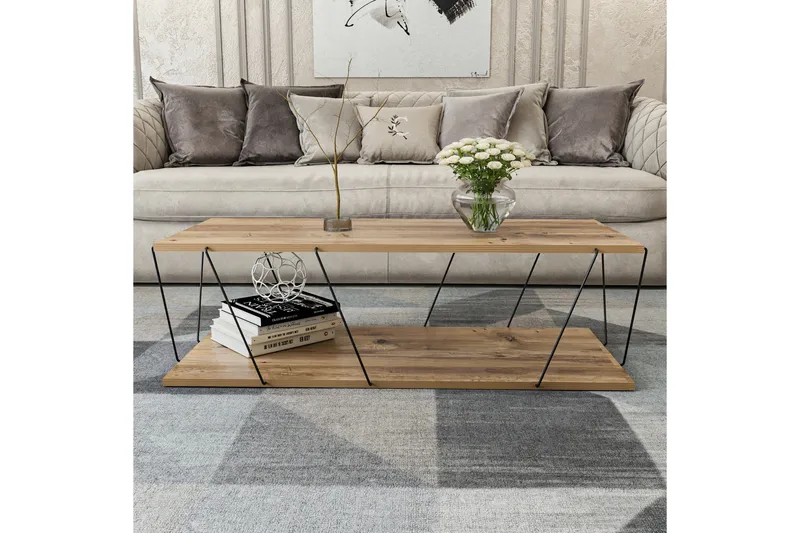 Ljusfors  Soffbord 120 cm med Förvaring Hylla - Natur/Svart - Möbler - Vardagsrum - Soffbord & vardagsrumsbord - Soffbord