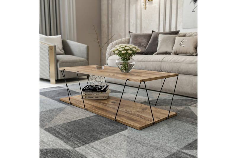 Ljusfors  Soffbord 120 cm med Förvaring Hylla - Natur/Svart - Möbler - Vardagsrum - Soffbord & vardagsrumsbord - Soffbord