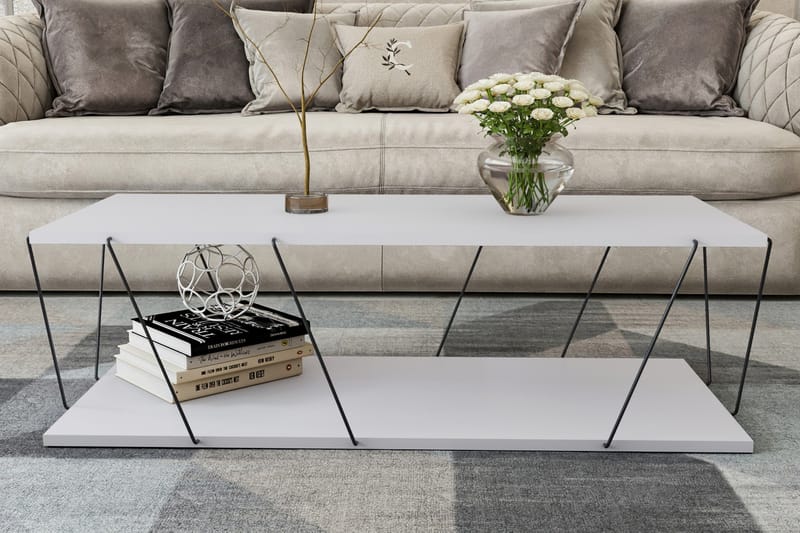 LJUSFORS Soffbord 120 cm med Förvaring Hylla Vit/Svart - Möbler - Vardagsrum - Soffbord & vardagsrumsbord - Soffbord
