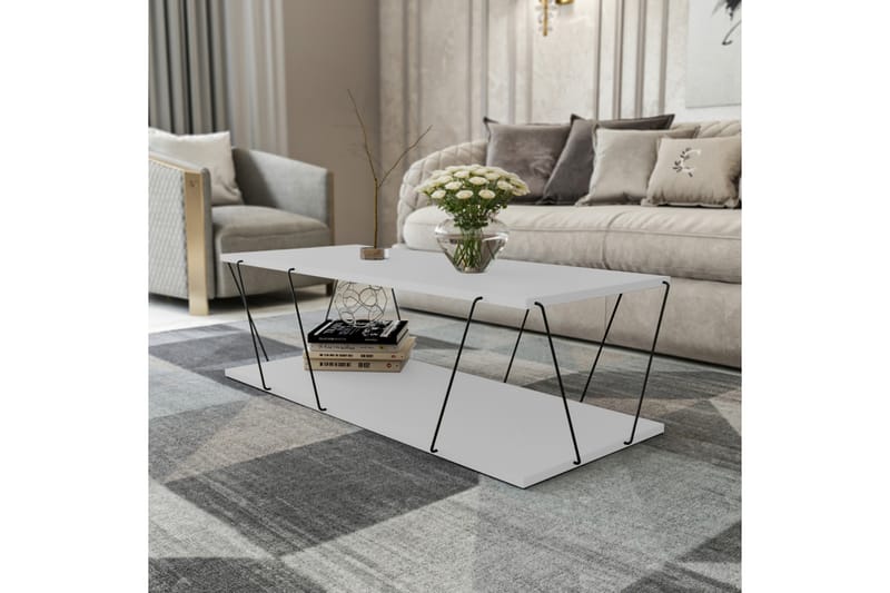 LJUSFORS Soffbord 120 cm med Förvaring Hylla Vit/Svart - Möbler - Vardagsrum - Soffbord & vardagsrumsbord - Soffbord