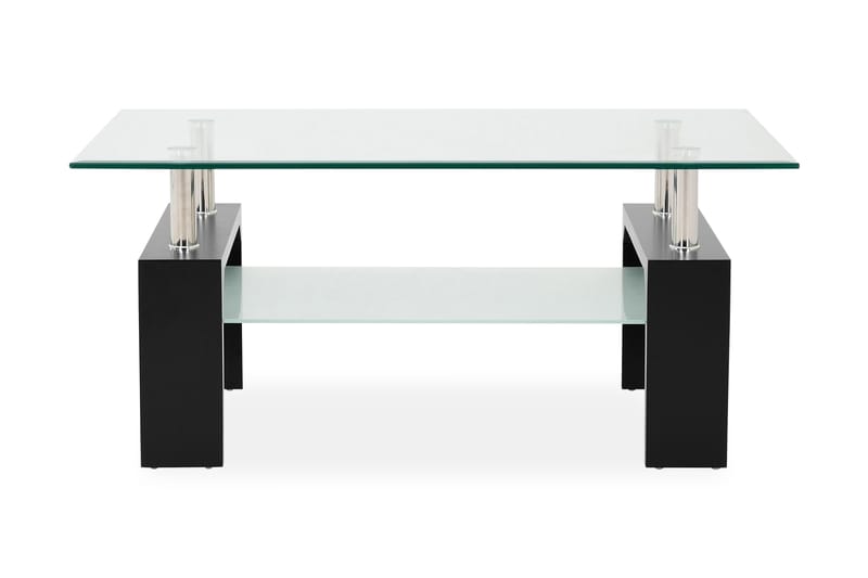 LOANA Soffbord 100 cm med Förvaring Hylla Glas/Svart/Krom - Soffbord - Bord