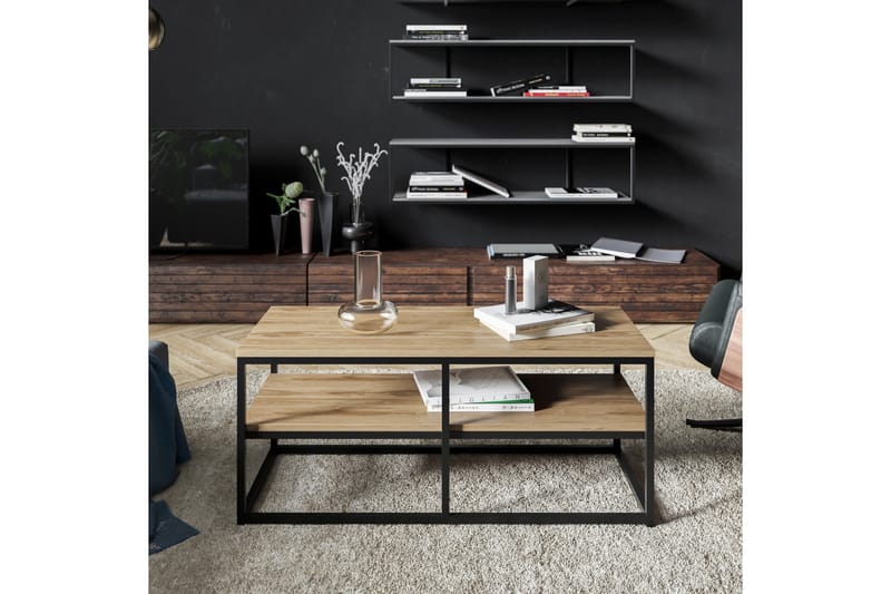 Lunnom Soffbord 110 cm med Förvaring Hylla - Brun/Svart - Möbler - Vardagsrum - Soffbord & vardagsrumsbord - Soffbord