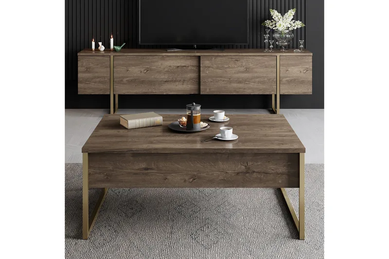 Luxe Soffbord 90x40 cm Brun/Guld - Hanah Home - Möbler - Vardagsrum - Soffbord & vardagsrumsbord - Soffbord