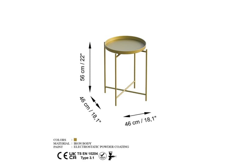 Mamta Fällbart Runt Soffbord 46 cm i Metall - Guld - Möbler - Vardagsrum - Soffbord & vardagsrumsbord - Soffbord
