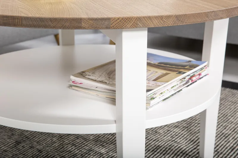 Mantorp Soffbord 80 cm Runt med Förvaring Hylla - Massiv Ek/Vit - Möbler - Vardagsrum - Soffbord & vardagsrumsbord - Soffbord