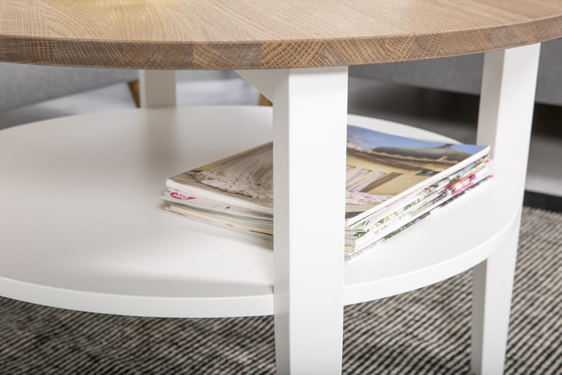 Mantorp Soffbord 80 cm Runt med Förvaring Hylla - Massiv Ek/Vit - Möbler - Vardagsrum - Soffbord & vardagsrumsbord - Soffbord