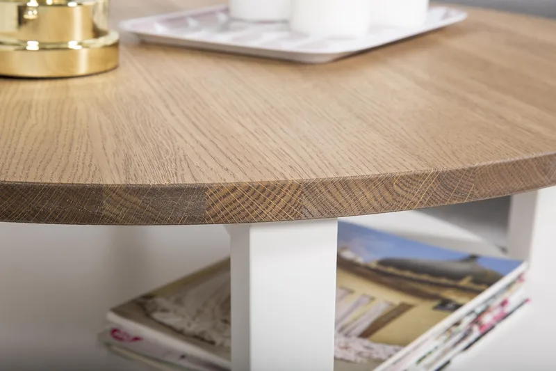 Mantorp Soffbord 80 cm Runt med Förvaring Hylla - Massiv Ek/Vit - Möbler - Vardagsrum - Soffbord & vardagsrumsbord - Soffbord