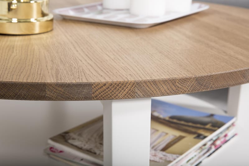 Mantorp Soffbord 80 cm Runt med Förvaring Hylla - Massiv Ek/Vit - Möbler - Vardagsrum - Soffbord & vardagsrumsbord - Soffbord