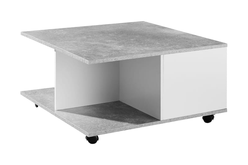 Marchall 70 cm Kvadratiskt Soffbord med Lådor och Hjul i Trä - Betonggrå - Möbler - Vardagsrum - Soffbord & vardagsrumsbord - Soffbord