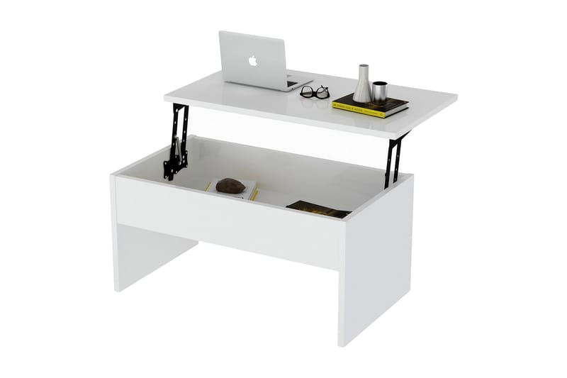 MARJORIE Soffbord 90 cm Höj- och Sänkbar med Förvaring Vit - Vit - Soffbord - Bord