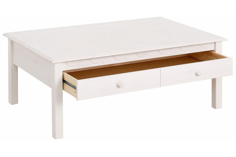 Marzell 110 cm Rektangulärt Soffbord med Lådor i Furu - Vit - Möbler - Vardagsrum - Soffbord & vardagsrumsbord - Soffbord
