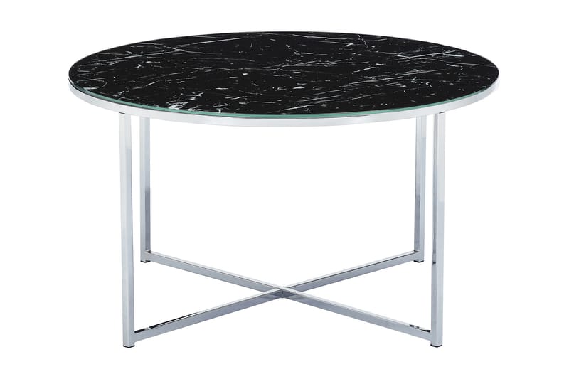 MATADOR Soffbord 80 cm Runt Marmormönster Glas/Svart/Krom - Bord - Marmorbord - Soffbord