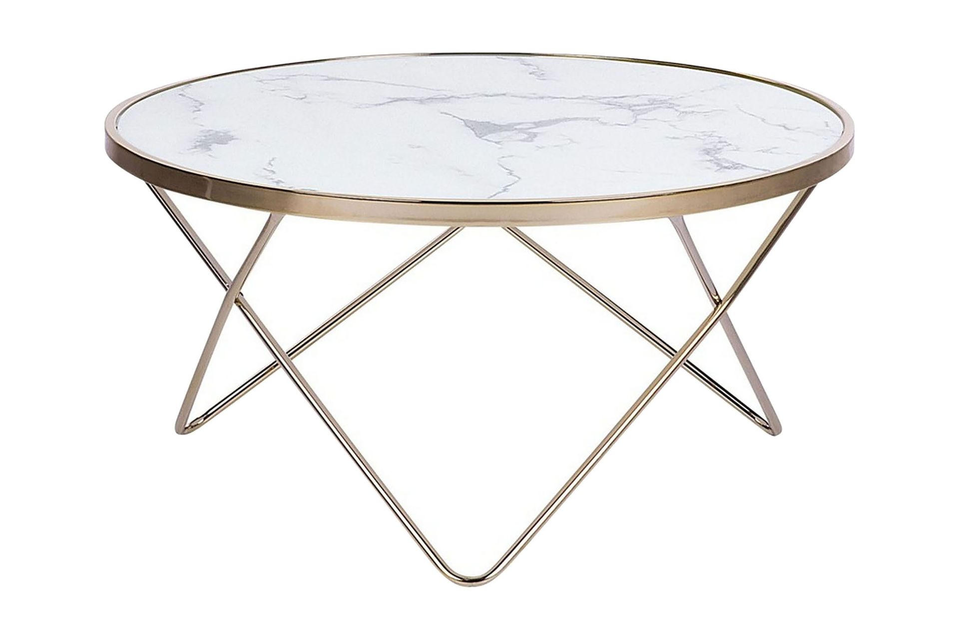 Meerah Soffbord 80 cm Runt Marmorm&ouml;nster - Glas/Vit/Guld