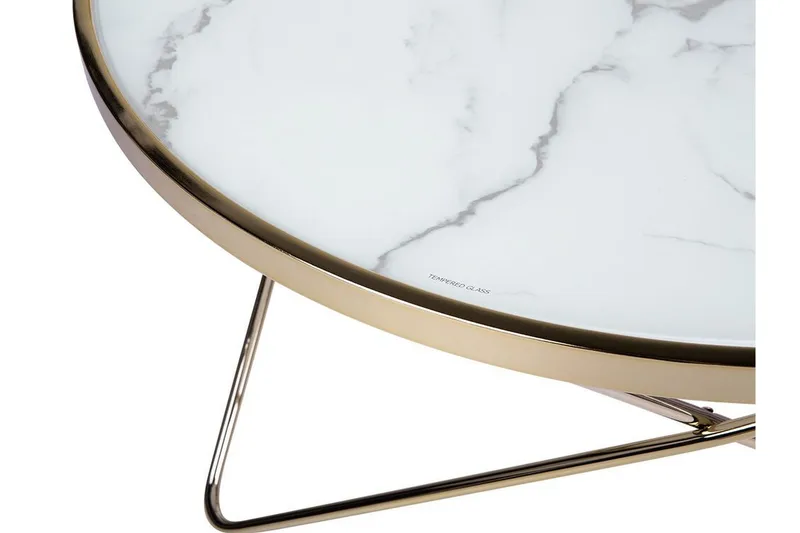 Meerah Soffbord 80 cm Runt Marmormönster - Glas/Vit/Guld - Möbler - Vardagsrum - Soffbord & vardagsrumsbord - Soffbord
