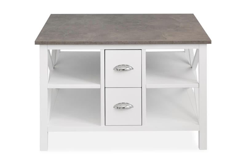 MERINA Soffbord 80 cm med Förvaring Hyllor + 2 Lådor Grå/Vit - Bord - Soffbord