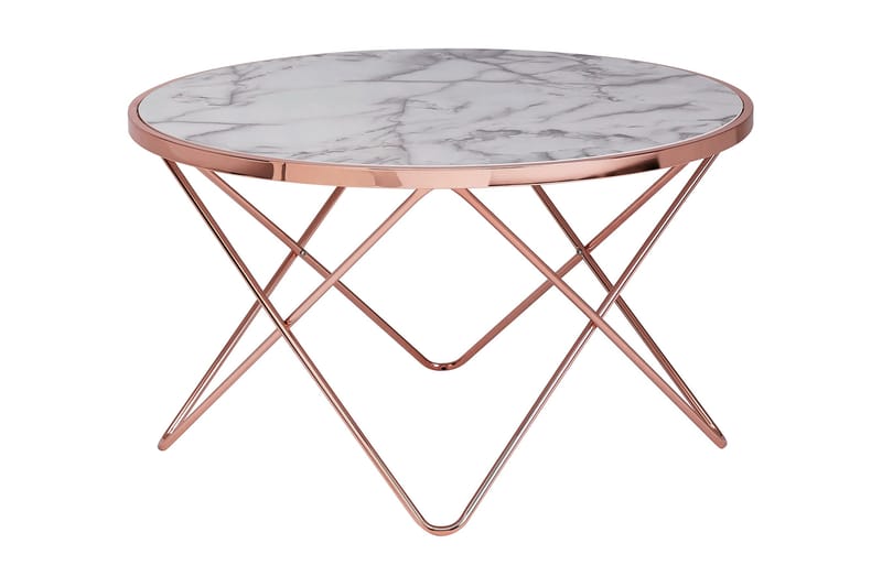 MICEALA Soffbord 85 cm Runt Marmörmönster Vit/Mässing - Bord - Marmorbord - Soffbord