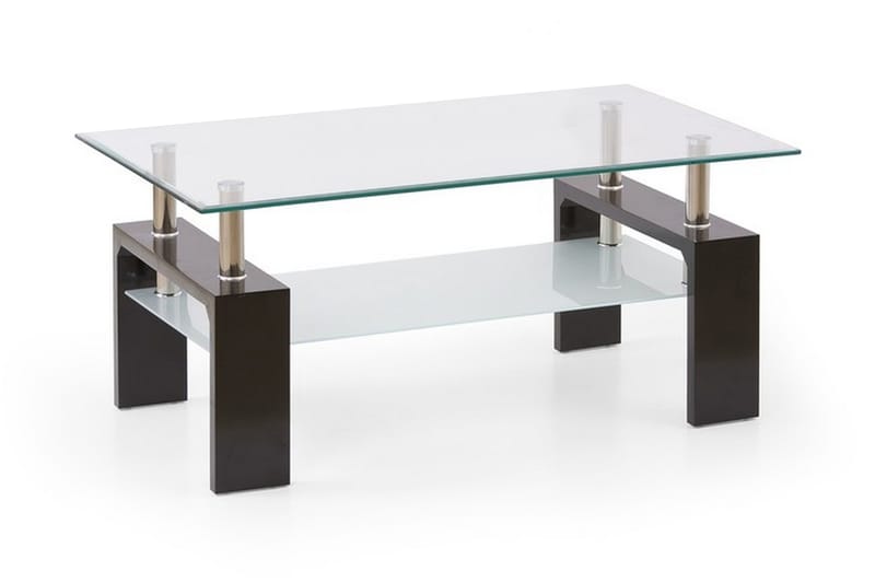 MINELLI Soffbord 100 cm med Förvaring Hylla Glas/Brun - Soffbord - Bord