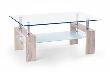 MINELLI Soffbord 100 cm med Förvaring Hylla Glas/Ekfärg