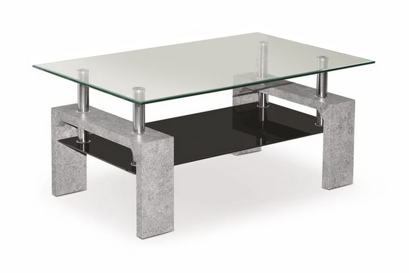 MINELLI Soffbord 100 cm med Förvaring Hylla Glas/Svart/Grå - Soffbord - Bord