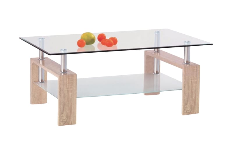 MINELLI Soffbord 110 cm med Förvaring Hylla Glas/Ekfärg - Soffbord - Bord