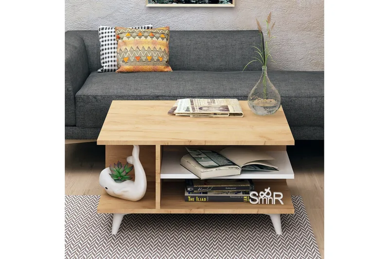 Mod Design Soffbord 80 cm med Förvaring Hyllor - Trä/Vit - Möbler - Vardagsrum - Soffbord & vardagsrumsbord - Soffbord
