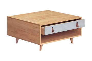 Mod Design Soffbord 80 cm med Förvaring Låda + Hylla Läderbe - Grå/Trä - Möbler - Vardagsrum - Soffbord & vardagsrumsbord - Soffbord
