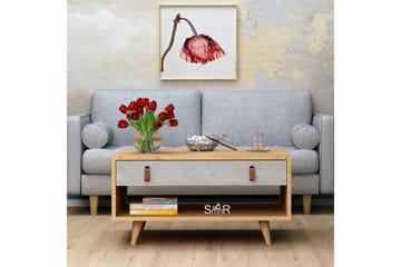 Mod Design Soffbord 80 cm med Förvaring Låda + Hylla Läderbe - Grå/Trä - Möbler - Vardagsrum - Soffbord & vardagsrumsbord - Soffbord