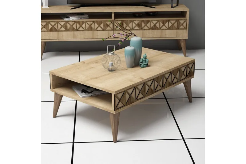 Muennink Soffbord 90 cm med Förvaring Hylla - Ekfärg - Möbler - Vardagsrum - Soffbord & vardagsrumsbord - Soffbord