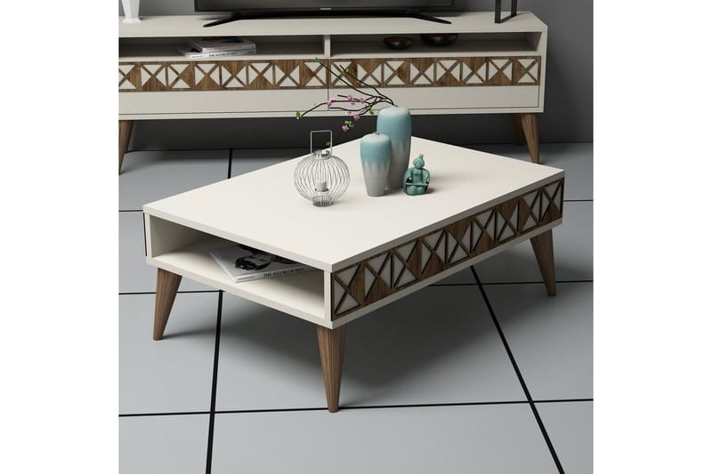 Muennink Soffbord 90 cm med Förvaring Hylla - Krämvit/Brun - Möbler - Vardagsrum - Soffbord & vardagsrumsbord - Soffbord