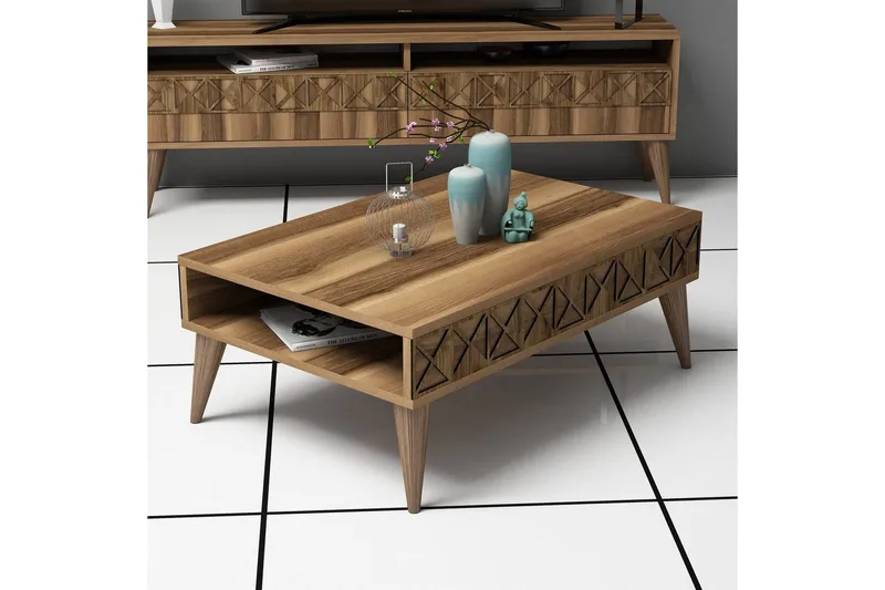 Muennink Soffbord 90 cm med Förvaring Hylla - Valnötsbrun - Möbler - Vardagsrum - Soffbord & vardagsrumsbord - Soffbord