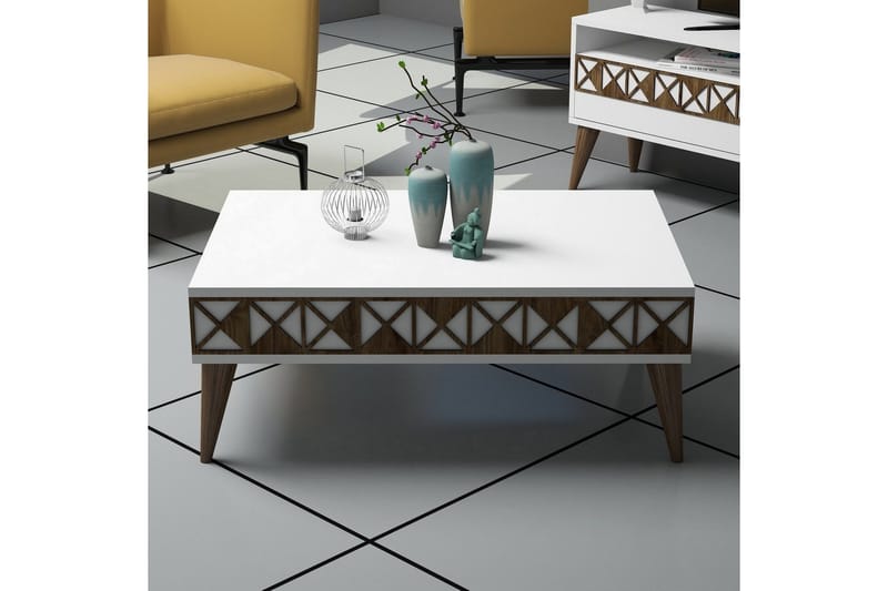 Muennink Soffbord 90 cm med Förvaring Hylla - Vit/Brun - Möbler - Vardagsrum - Soffbord & vardagsrumsbord - Soffbord