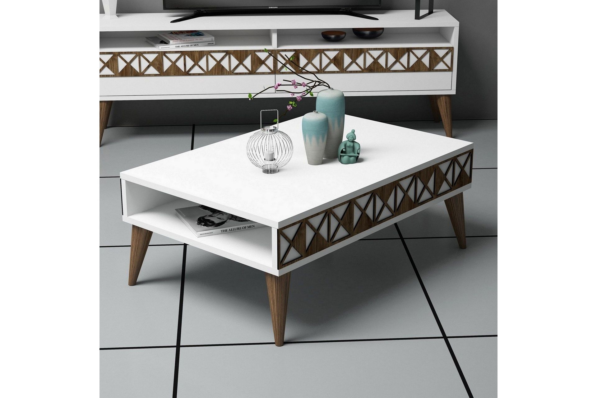 Muennink Soffbord 90 cm med F&ouml;rvaring Hylla - Vit/Brun