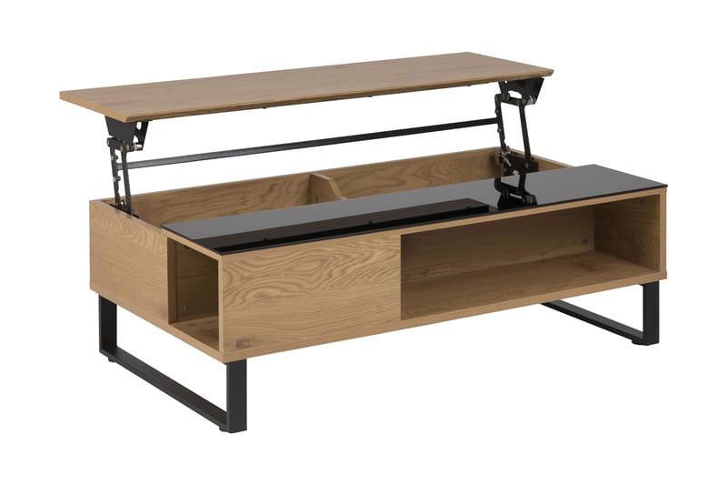 Muriel Förlängingsbart Soffbord 110 cm med Förvaring Hylla - Glas/Ekfärg/Svart - Möbler - Vardagsrum - Soffbord & vardagsrumsbord - Soffbord