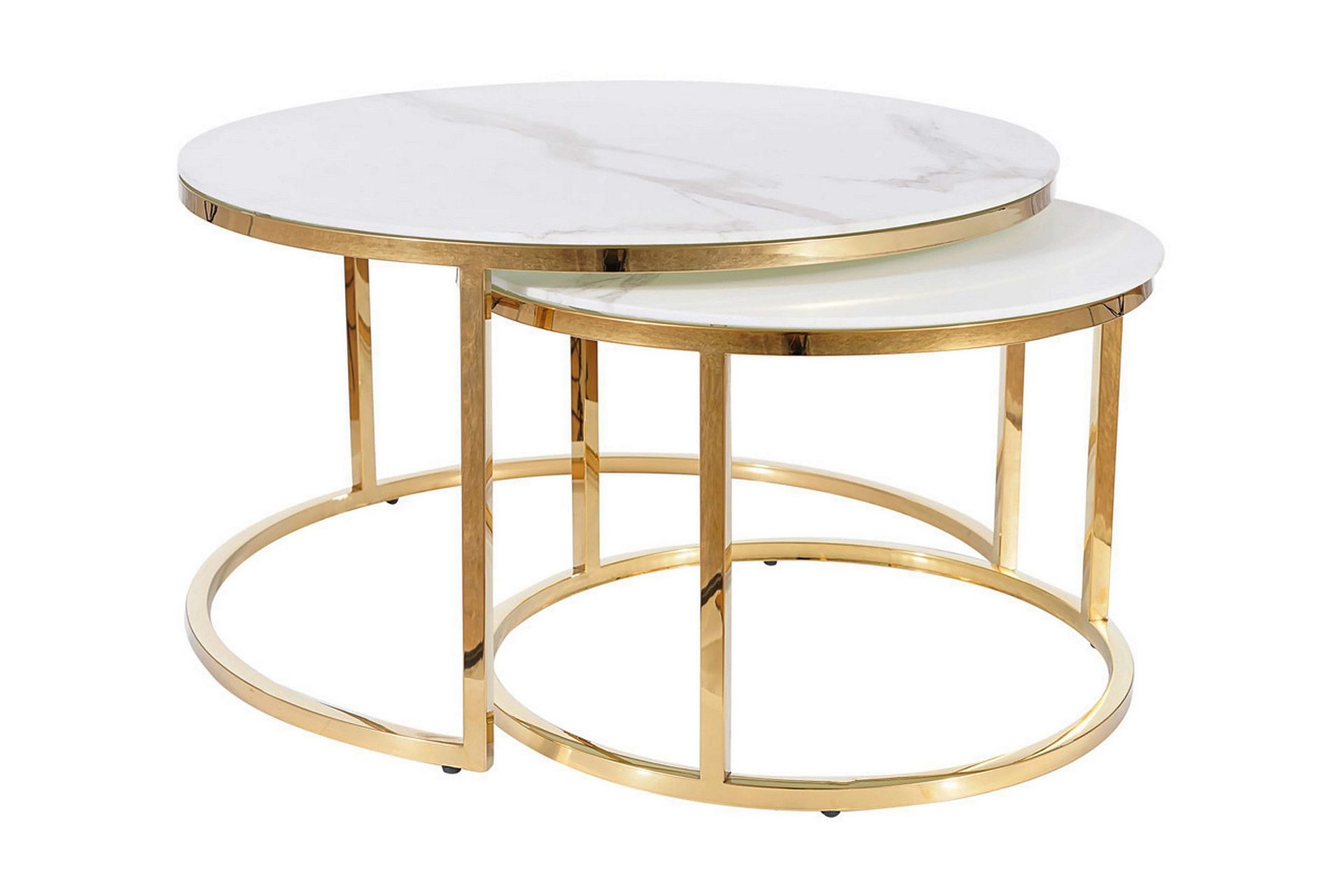 musara soffbord runt marmorlook - glas/vit matt lack/guld