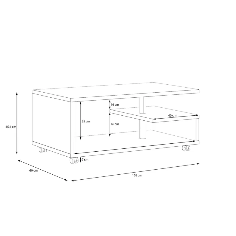 Nabinger Soffbord 105 cm med Förvaring Hyllor på Hjul - Betonggrå - Möbler - Vardagsrum - Soffbord & vardagsrumsbord - Soffbord