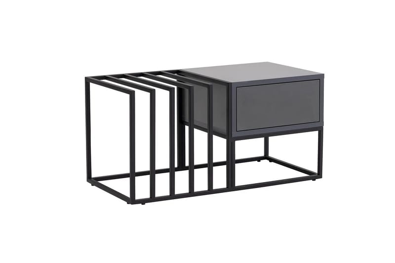 Natsumi 90 cm Rektangulärt Soffbord med Lådor i Metall med Glasskiva - Svart - Möbler - Vardagsrum - Soffbord & vardagsrumsbord - Soffbord
