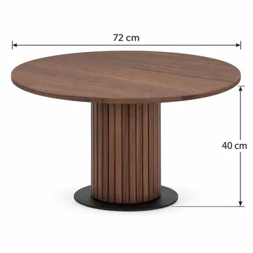 Noira Runt Soffbord 72 cm i Trä med Valnötsutseende och Ribbad Pelarfot - Brun - Möbler - Vardagsrum - Soffbord & vardagsrumsbord - Soffbord