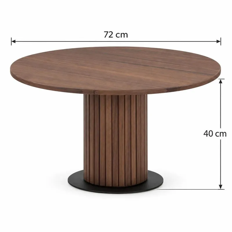 Noira Runt Soffbord 72 cm i Trä med Valnötsutseende och Ribbad Pelarfot - Brun - Möbler - Vardagsrum - Soffbord & vardagsrumsbord - Soffbord