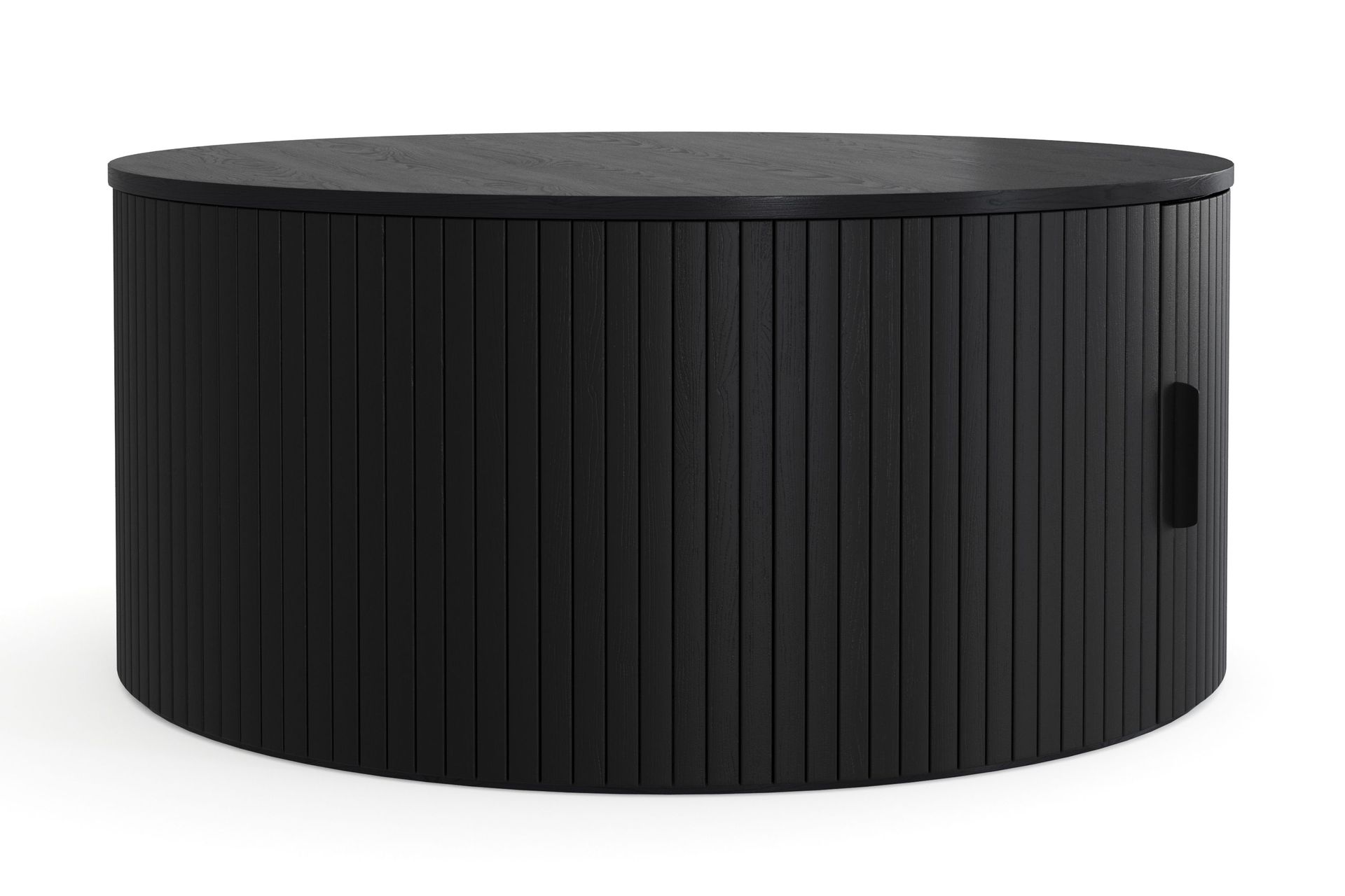 Noira Runt Soffbord 80 cm med F&ouml;rvaring Ribbad - Svart / Tr&auml;