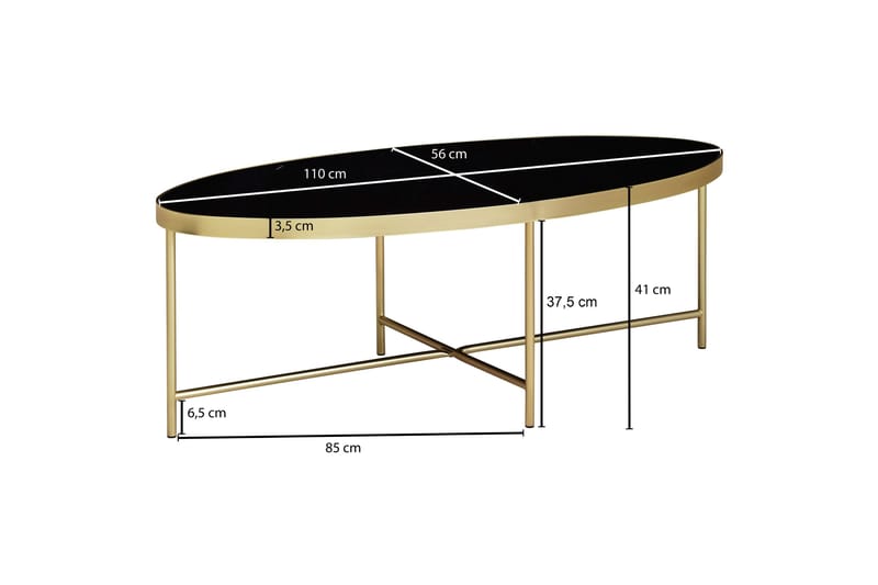 NOSBISCH Soffbord 110 cm Ovalt Glas/Svart/Guld - Soffbord - Bord