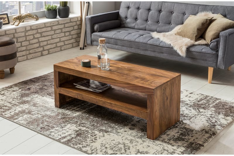 Onks Soffbord 110 cm med Förvaring Hylla, Massivt trä