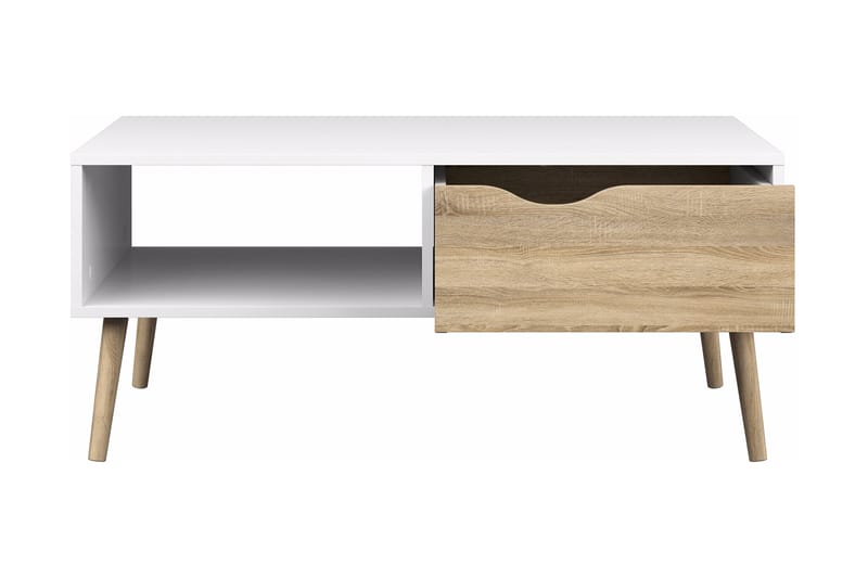 ORINO Soffbord 99 cm med Förvaring Låda + Hylla Vit/Ekfärg - Soffbord - Bord
