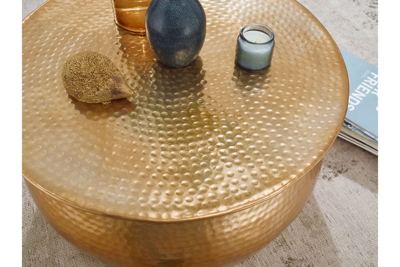 Osagie 60 cm Runt Soffbord i Metall med Hamrad Trumform - Guld - Möbler - Vardagsrum - Soffbord & vardagsrumsbord - Soffbord