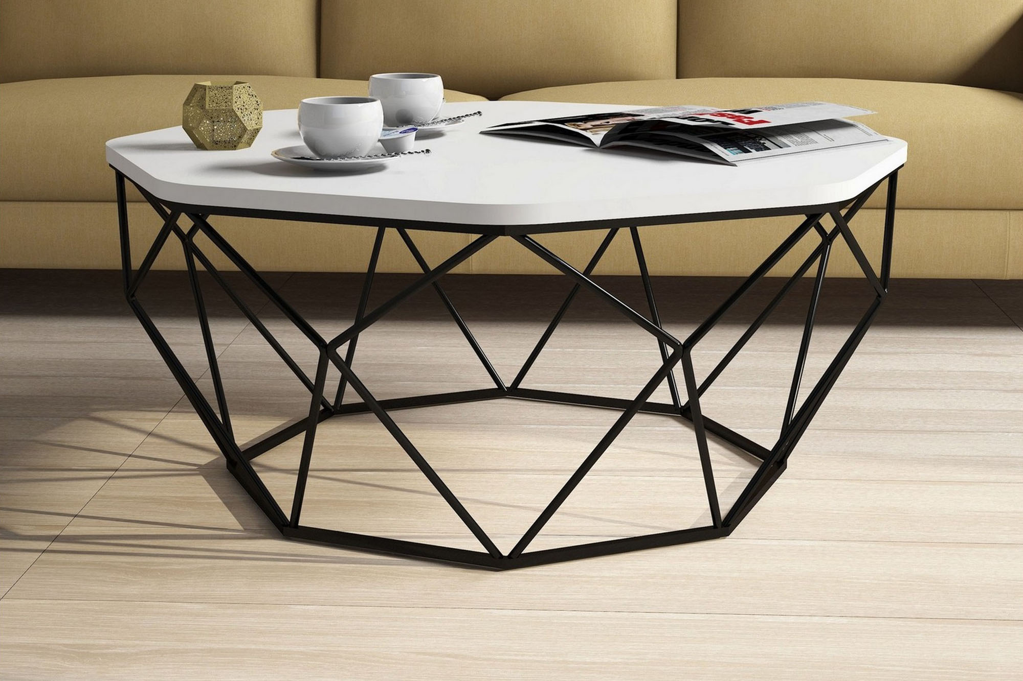 polbain soffbord 90 cm kantigt vit/svart -